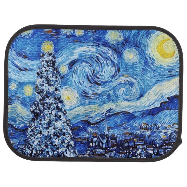 Van Gogh - The Starry Night - White Christmas Car Floor Mat (Rear)