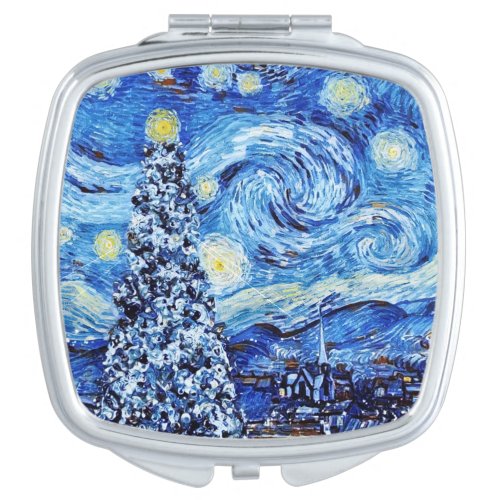 Van Gogh _ The Starry Night _ White Christmas  Compact Mirror