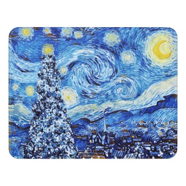 Van Gogh - The Starry Night - White Christmas Door Sign (Contemporary Front)