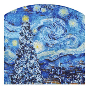 Van Gogh - The Starry Night - White Christmas Door Sign