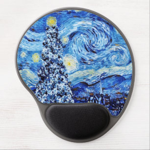Van Gogh - The Starry Night - White Christmas Gel Mouse Pad