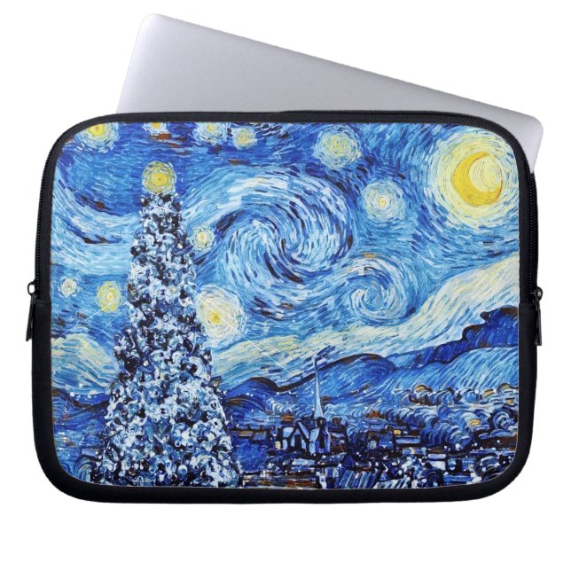 Van Gogh - The Starry Night - White Christmas Laptop Sleeve (Front)