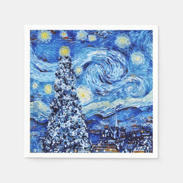 Van Gogh - The Starry Night - White Christmas Napk Napkins (Front)