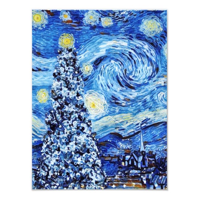 Van Gogh - The Starry Night - White Christmas Photo Print (Front)
