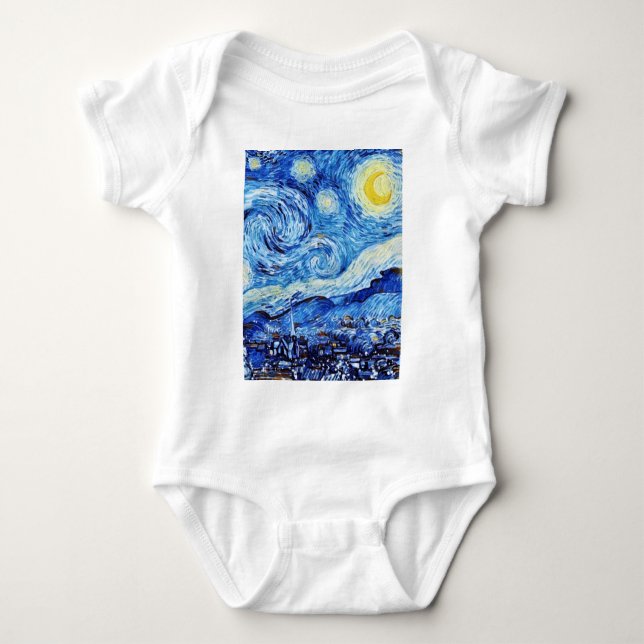 Van Gogh - The Starry Night - White Christmas Post Baby Bodysuit (Front)