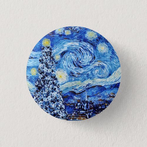 Van Gogh _ The Starry Night _ White Christmas Post Button