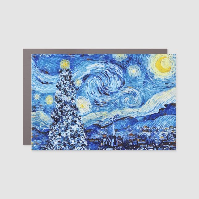 Van Gogh - The Starry Night - White Christmas Post Car Magnet (Front)