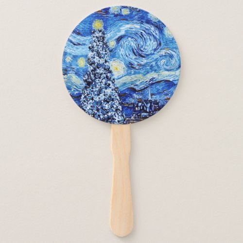 Van Gogh _ The Starry Night _ White Christmas Post Hand Fan