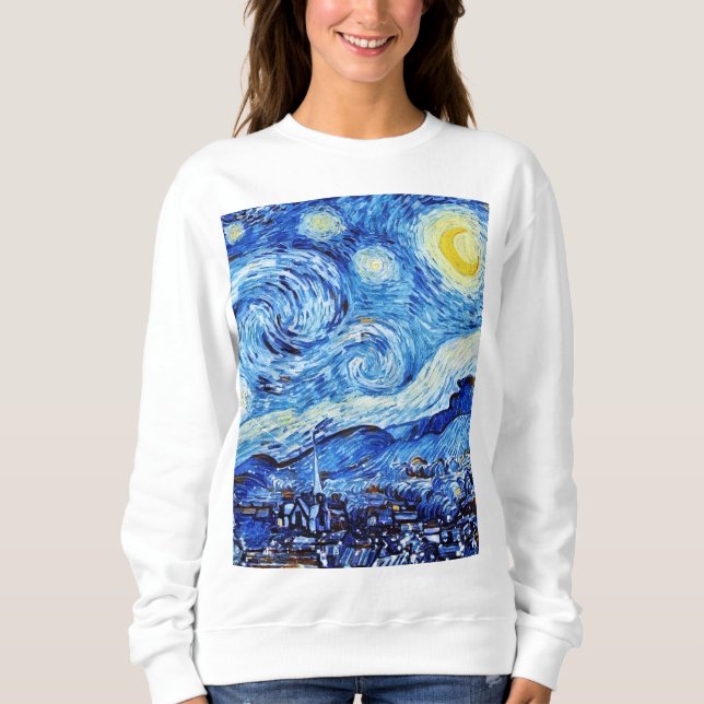 Van Gogh - The Starry Night - White Christmas Post Sweatshirt (Front)