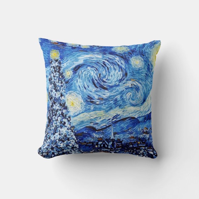 Van Gogh - The Starry Night - White Christmas Throw Pillow (Front)