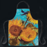 Van Gogh - Three Sunflowers In A Vase - Fine Art Apron<br><div class="desc">Oil on canvas from 1888 showing bright yellow sunflowers in a green vase against a turquise blue background. Unlike similar stores, Art Lover's Cafe features classic, high resolution works of art that have been carefully restored, color-balanced & retouched to remove spots & artifacts commonly found in most reproductions sold online....</div>