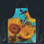 Van Gogh - Three Sunflowers In A Vase - Fine Art Apron<br><div class="desc">Oil on canvas from 1888 showing bright yellow sunflowers in a green vase against a turquise blue background. Unlike similar stores, Art Lover's Cafe features classic, high resolution works of art that have been carefully restored, color-balanced & retouched to remove spots & artifacts commonly found in most reproductions sold online....</div>