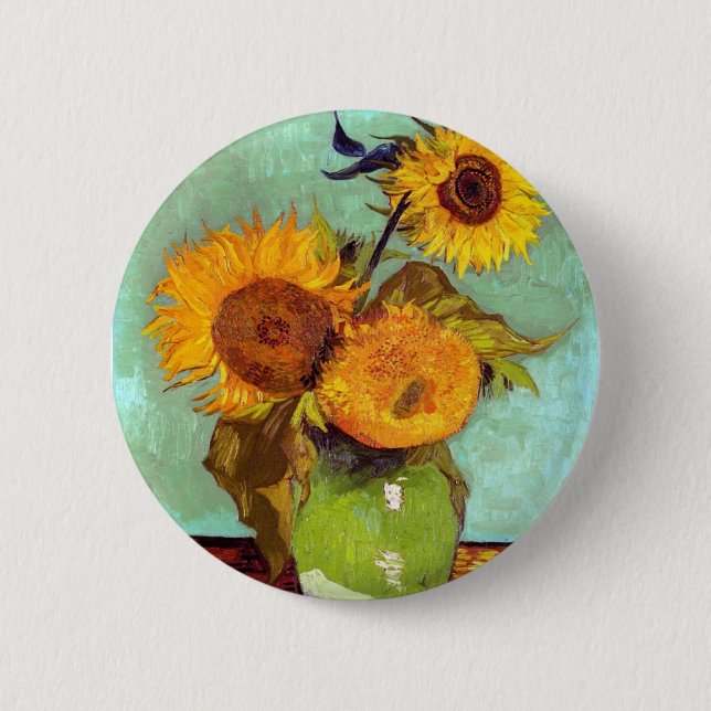 Van Gogh - Three Sunflowers In A Vase - Fine Art Button (Front)