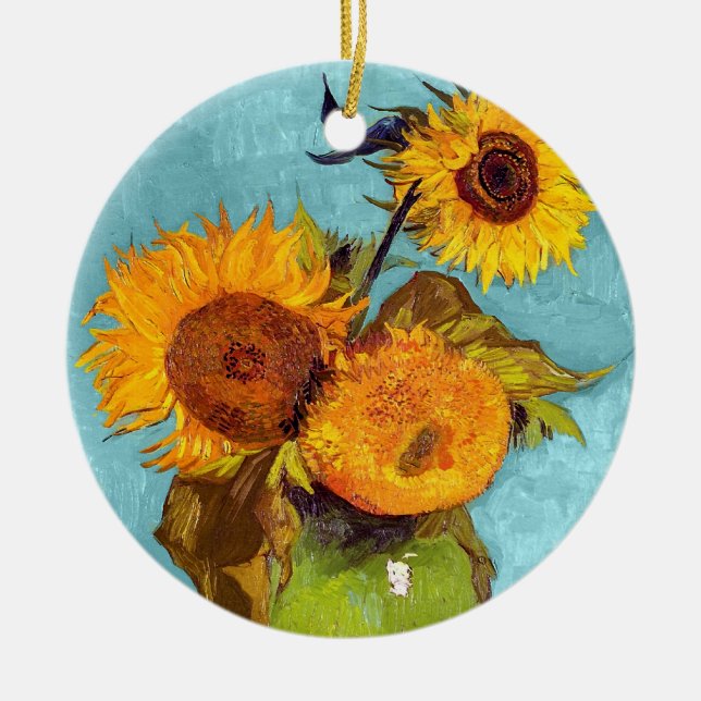 Van Gogh - Three Sunflowers In A Vase - Fine Art Ceramic Ornament (Front)