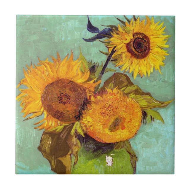 Van Gogh - Three Sunflowers In A Vase - Fine Art Ceramic Tile (Front)