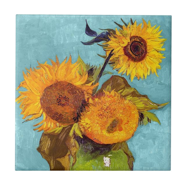 Van Gogh - Three Sunflowers In A Vase - Fine Art Ceramic Tile (Front)