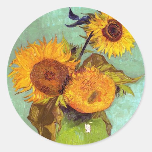 Van Gogh _ Three Sunflowers In A Vase _ Fine Art Classic Round Sticker