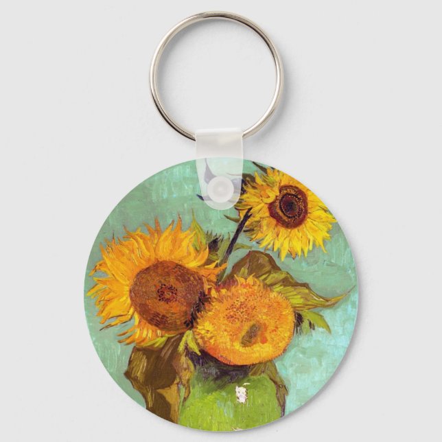 Van Gogh - Three Sunflowers In A Vase - Fine Art Keychain (Front)