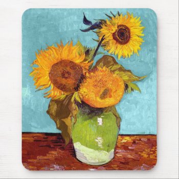 Van Gogh - Three Sunflowers In A Vase - Fine Art Mouse Pad by ArtLoversCafe at Zazzle