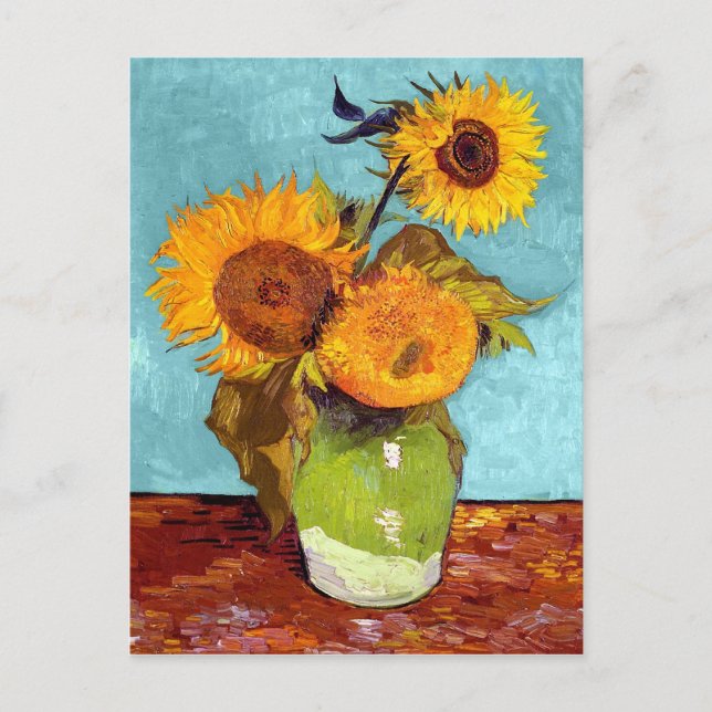 Van Gogh - Three Sunflowers In A Vase - Fine Art Postcard (Front)