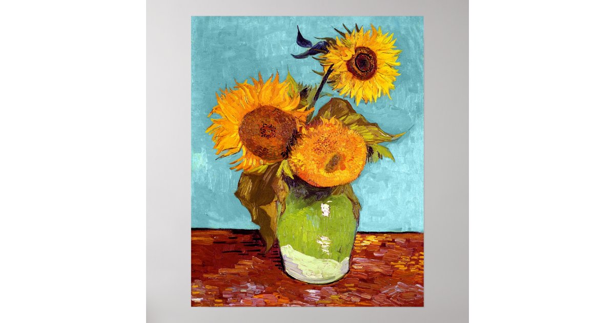 Van Gogh - Three Sunflowers In A Vase - Fine Art Poster | Zazzle
