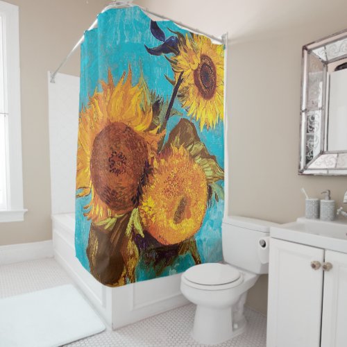 Van Gogh - Three Sunflowers In A Vase - Fine Art Shower Curtain