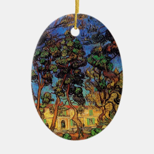 Van Gogh Trees in the Garden, Saint Paul Hospital Ceramic Ornament (Front)