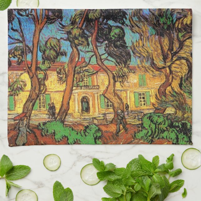 Van Gogh Trees in the Garden, Saint Paul Hospital Kitchen Towel (Folded)