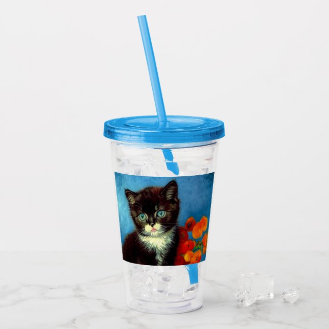 Van Gogh Tuxedo Cat  Acrylic Tumbler (Front Ice)