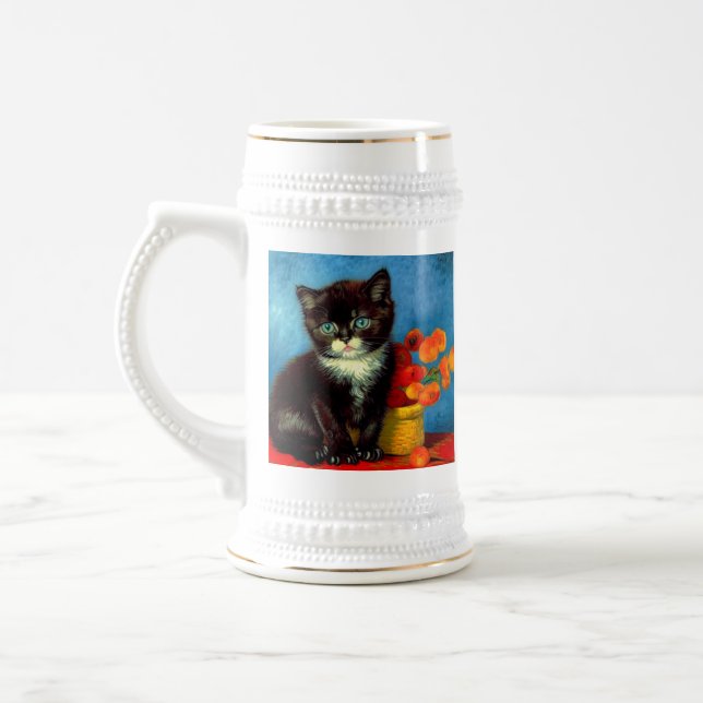 Van Gogh Tuxedo Cat  Beer Stein (Left)