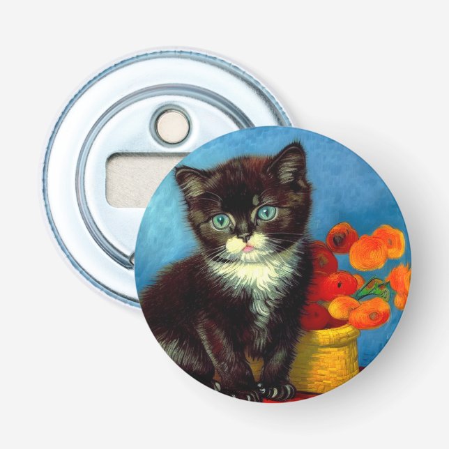 Van Gogh Tuxedo Cat  Bottle Opener (Front)
