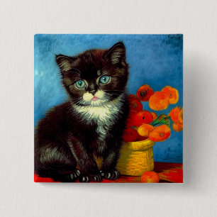 Van Gogh Tuxedo Cat Button
