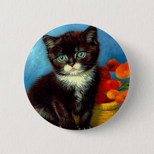 Van Gogh Tuxedo Cat  Button (Front)