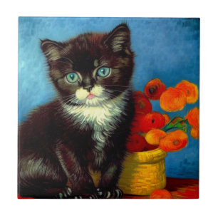 Van Gogh Tuxedo Cat  Ceramic Tile