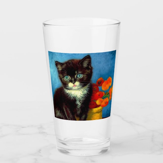 Van Gogh Tuxedo Cat  Glass (Front)