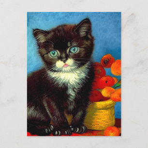 Van Gogh Tuxedo Cat Holiday Postcard