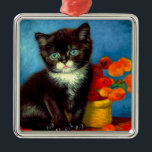 Van Gogh Tuxedo Cat  Metal Ornament<br><div class="desc">Ornament featuring a beautiful Van Gogh tuxedo cat! This little kitty poses next to a basket of orange flowers upon a red table. A great gift for cat lovers and Dutch art collectors!</div>