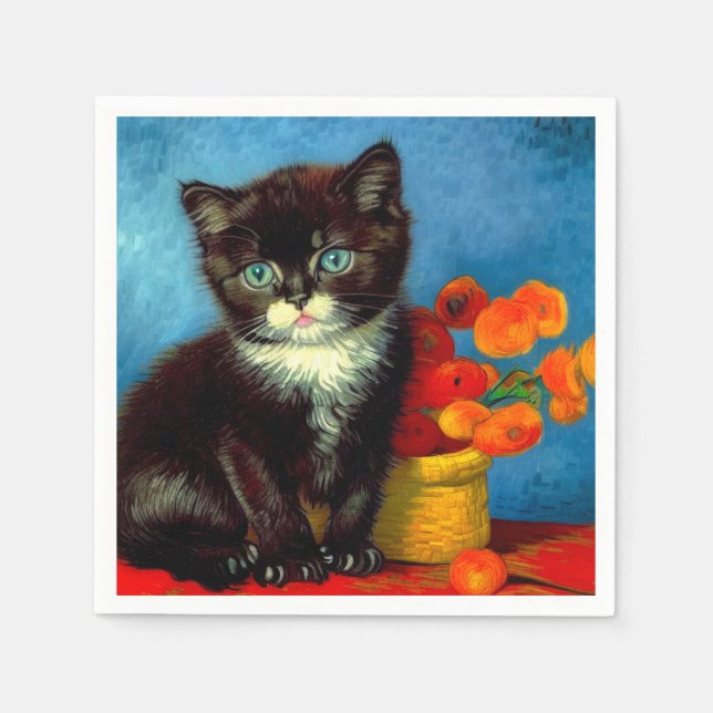 Van Gogh Tuxedo Cat  Napkins (Front)