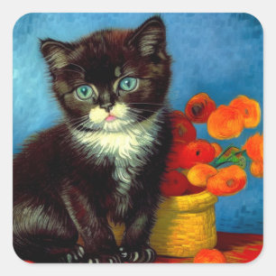 Van Gogh Tuxedo Cat  Square Sticker