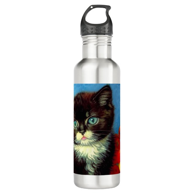 Van Gogh Tuxedo Cat  Stainless Steel Water Bottle (Front)