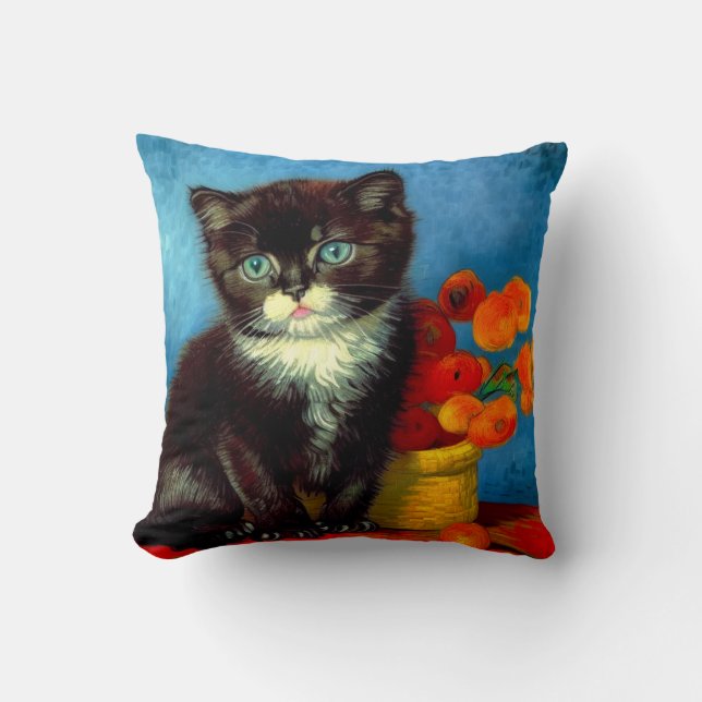 Van Gogh Tuxedo Cat  Throw Pillow (Front)