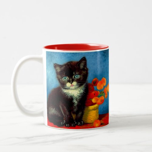 Van Gogh Tuxedo Cat  Two_Tone Coffee Mug