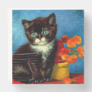 Van Gogh Tuxedo Cat  Wooden Box Sign