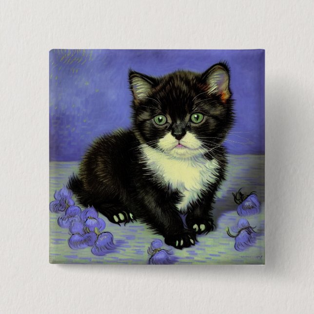 Van Gogh Tuxedo Kitten Button (Front)
