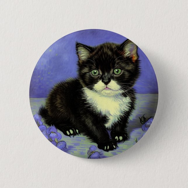 Van Gogh Tuxedo Kitten Button (Front)