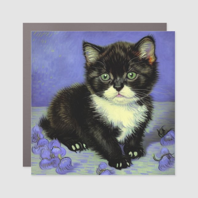 Van Gogh Tuxedo Kitten Car Magnet (Front)