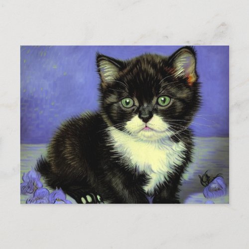 Van Gogh Tuxedo Kitten Holiday Postcard