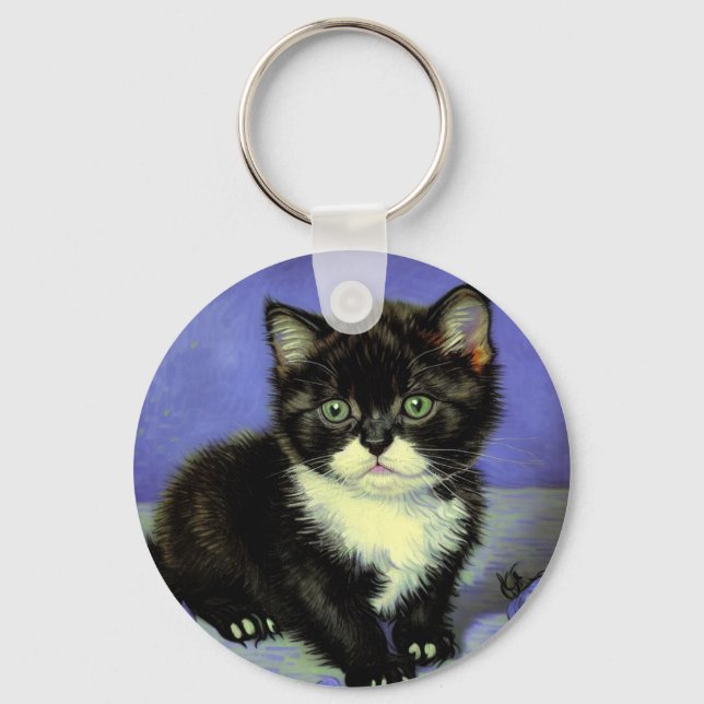 Van Gogh Tuxedo Kitten Keychain (Front)