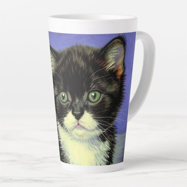 Van Gogh Tuxedo Kitten Latte Mug (Right Angle)