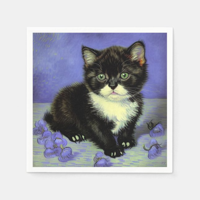 Van Gogh Tuxedo Kitten Napkins (Front)